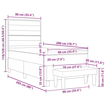 vidaXL Box Spring Κρεβάτι με Στρώμα & Πάγκο Ταύρου 90x190 εκ. Ύφασμα