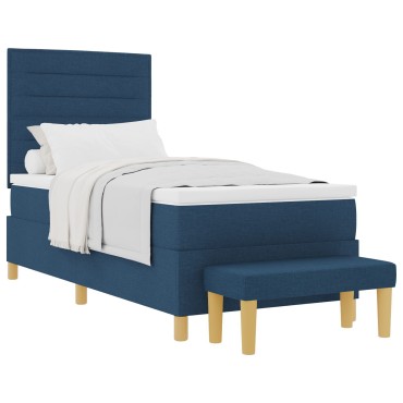 vidaXL κρεβάτι Box Spring με στρώμα και πάγκο Μπλε 90x190 εκ Ύφασμα