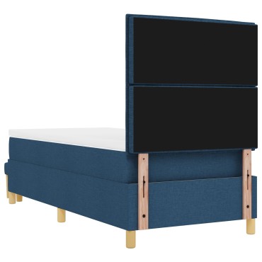 vidaXL κρεβάτι Box Spring με στρώμα και πάγκο Μπλε 90x190 εκ Ύφασμα