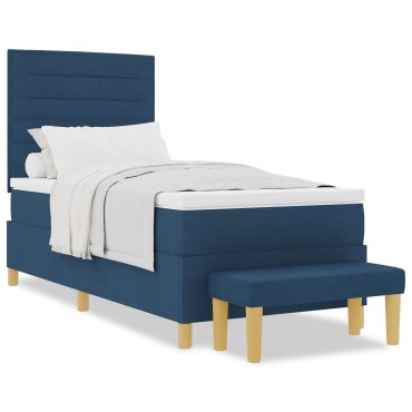 vidaXL κρεβάτι Box Spring με στρώμα και πάγκο Μπλε 90x190 εκ Ύφασμα