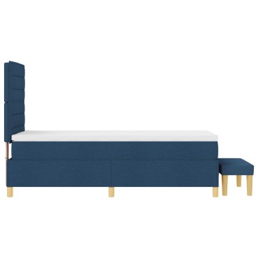 vidaXL κρεβάτι Box Spring με στρώμα και πάγκο Μπλε 90x190 εκ Ύφασμα