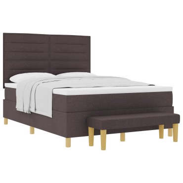 vidaXL Κρεβάτι Box Spring με Στρώμα & Πάγκο Σκούρο Καφέ 160x200 εκ. Ύφασμα