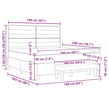 vidaXL Κρεβάτι Box Spring με Στρώμα & Πάγκο Σκούρο Καφέ 160x200 εκ. Ύφασμα