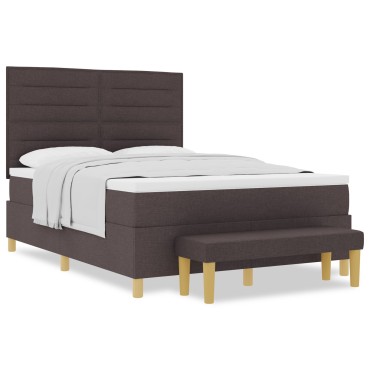 vidaXL Κρεβάτι Box Spring με Στρώμα & Πάγκο Σκούρο Καφέ 160x200 εκ. Ύφασμα