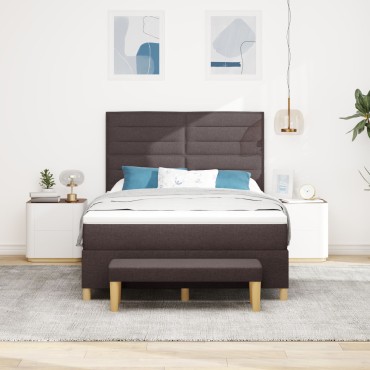 vidaXL Κρεβάτι Box Spring με Στρώμα & Πάγκο Σκούρο Καφέ 160x200 εκ. Ύφασμα