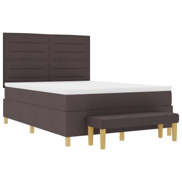 vidaXL Κρεβάτι Box Spring με Στρώμα & Πάγκο Σκούρο Καφέ 160x200 εκ. Ύφασμα