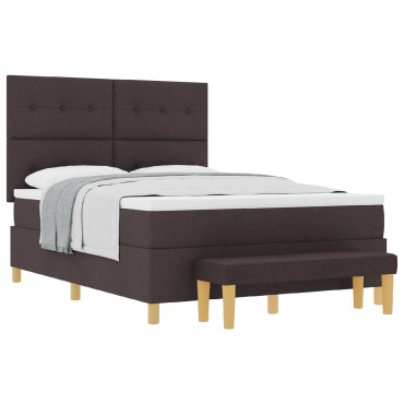 Κρεβάτι Box Spring με Στρώμα & Πάγκο vidaXL Σκούρο Καφέ 140x190 εκ. Υφάσματος