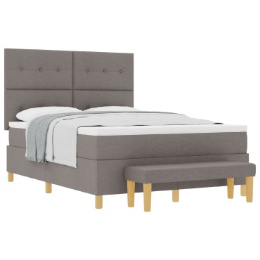 vidaXL Κρεβάτι Box Spring με Στρώμα & Παγκάκι Ταμπά 140x190 εκ Υφασμάτινο