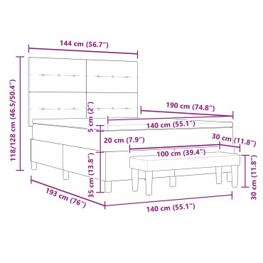 vidaXL Κρεβάτι Box Spring με Στρώμα & Παγκάκι Ταμπά 140x190 εκ Υφασμάτινο