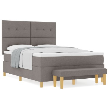 vidaXL Κρεβάτι Box Spring με Στρώμα & Παγκάκι Ταμπά 140x190 εκ Υφασμάτινο
