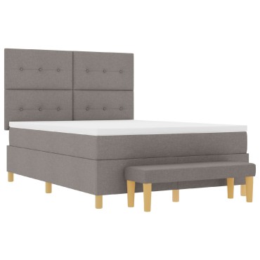 vidaXL Κρεβάτι Box Spring με Στρώμα & Παγκάκι Ταμπά 140x190 εκ Υφασμάτινο