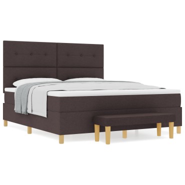 vidaXL Κρεβάτι με Στρώμα & Πάγκο Σκούρο Καφέ 180x200 εκ. Υφασμάτινο