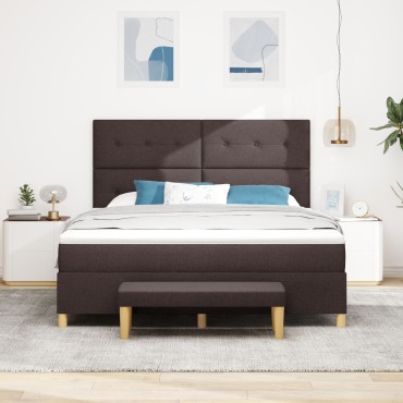 vidaXL Κρεβάτι με Στρώμα & Πάγκο Σκούρο Καφέ 180x200 εκ. Υφασμάτινο