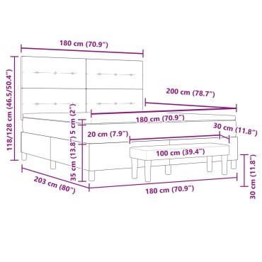 vidaXL Κρεβάτι με Υποστήριξη και Πάγκο Μπλε 180x200 εκ. Ύφασμα