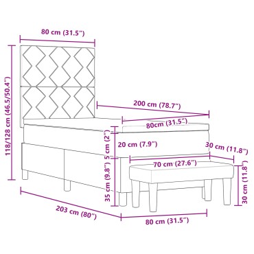 vidaXL Κρεβάτι Με Ελατήριο & Πάγκο Σκούρο Καφέ 80x200 εκ. Ύφασμα