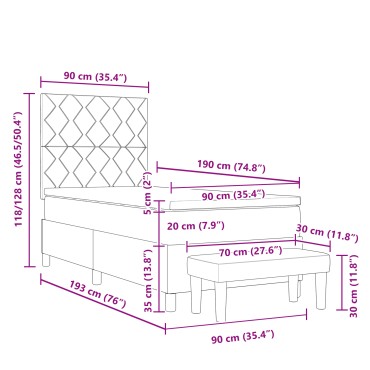 vidaXL Κρεβάτι με Υποστήριξη και Πάγκο Ταυπέ 90x190 εκ Ύφασμα