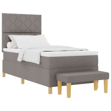 vidaXL Κρεβάτι Box Spring με Στρώμα & Πάγκο Ταμπά 90x200 cm Ύφασμα