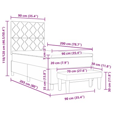 vidaXL Κρεβάτι Box Spring με Στρώμα & Πάγκο Ταμπά 90x200 cm Ύφασμα