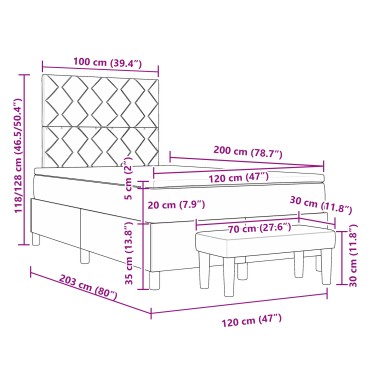 vidaXL Κρεβάτι Box Spring με Στρώμα & Πάγκο Ταουπέ 120x200 εκ Ύφασμα