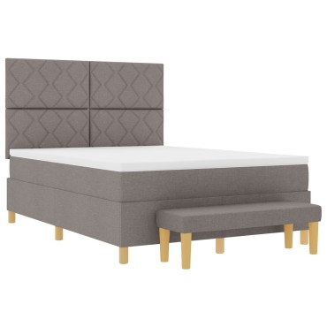 vidaXL Κρεβάτι Box Spring με Στρώμα & Πάγκο Ταυπ 140x190 εκ Ύφασμα
