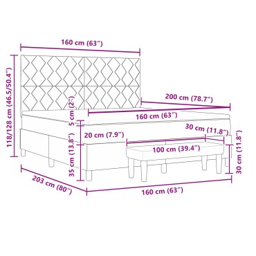 vidaXL Box Spring Bed με Στρώμα & Πάγκο Ταπέτα 160x200 εκ Ύφασμα