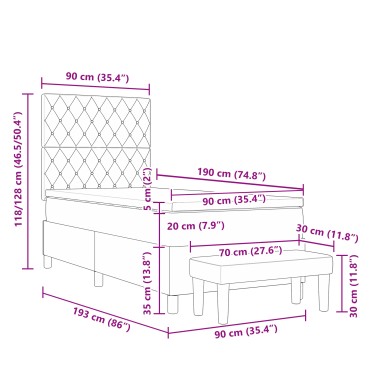 vidaXL Box Spring Κρεβάτι με Στρώμα & Παγκάκι Σκούρο Μπλε 90x190 εκ Βελούδο