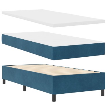 vidaXL Box Spring Κρεβάτι με Στρώμα & Παγκάκι Σκούρο Μπλε 90x190 εκ Βελούδο