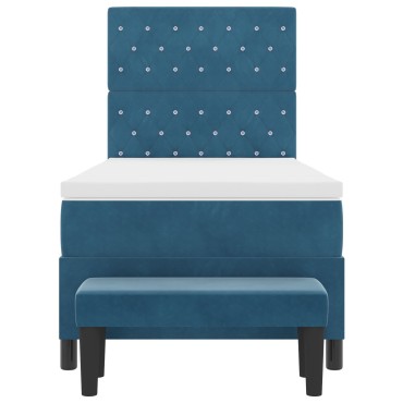 vidaXL Box Spring Κρεβάτι με Στρώμα & Παγκάκι Σκούρο Μπλε 90x190 εκ Βελούδο