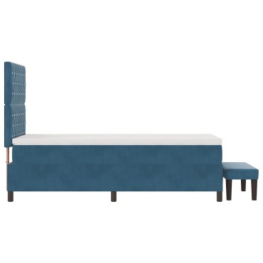 vidaXL Box Spring Κρεβάτι με Στρώμα & Παγκάκι Σκούρο Μπλε 90x190 εκ Βελούδο