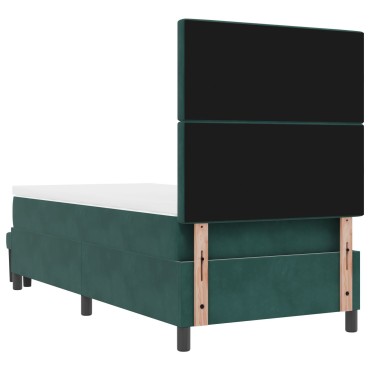 vidaXL Κρεβάτι Box Spring με Στρώμα & Πάγκο Σκούρο Πράσινο 100x200 εκ Βελούδο