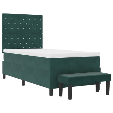 vidaXL Κρεβάτι Box Spring με Στρώμα & Πάγκο Σκούρο Πράσινο 100x200 εκ Βελούδο