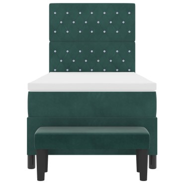 vidaXL Κρεβάτι Box Spring με Στρώμα & Πάγκο Σκούρο Πράσινο 100x200 εκ Βελούδο