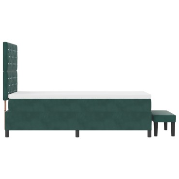 vidaXL Κρεβάτι Box Spring με Στρώμα & Πάγκο Σκούρο Πράσινο 100x200 εκ Βελούδο