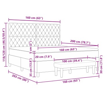vidaXL Κρεβάτι Βάσης με Στρώμα & Παγκάκι Ροζ 160x200 εκ. Βελούδο