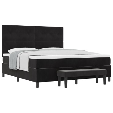 vidaXL Κρεβάτι Box Spring με Στρώμα & Παγκάκι Μαύρο 180x200 εκ. Βελούδο