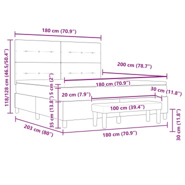 vidaXL Κρεβάτι Box Spring με Στρώμα & Παγκάκι Μαύρο 180x200 εκ. Βελούδο