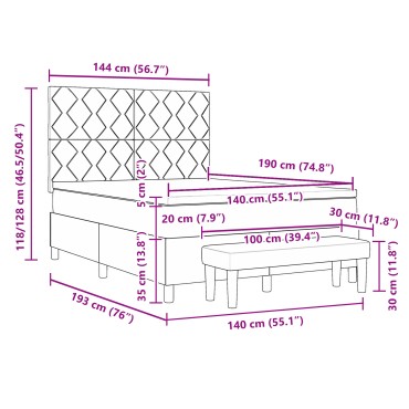 vidaXL Κρεβάτι με μηχανισμό στρώματος & πάγκο σκούρο μπλε 140x190 εκ. βελούδο