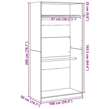 vidaXL Ντουλάπι Μαύρη Οξυά 100x50x200cm Επεξεργασμένο Ξύλο