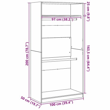 vidaXL Ντουλάπι Μαύρη Οξυά 100x50x200cm Επεξεργασμένο Ξύλο