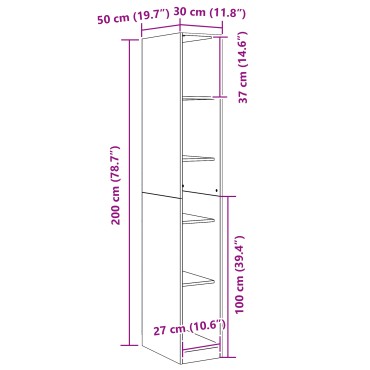 vidaXL Ντουλάπα Μαύρου Δρυός - 30x50x200cm, Φτιαγμένη από Επεξεργασμένο Ξύλο 1 τεμ.