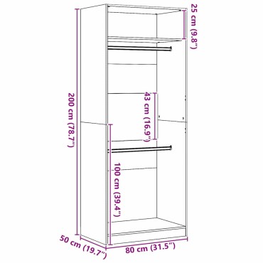 vidaXL Ντουλάπι Μαύρη Οξυά 80x50x200cm Επεξεργασμένο Ξύλο