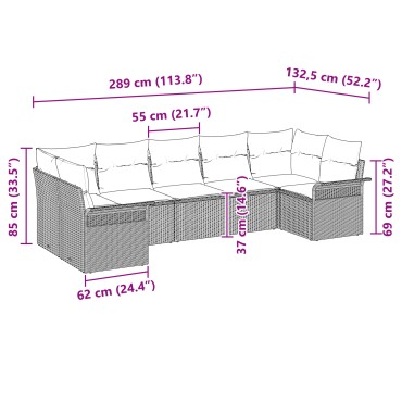 vidaXL Σετ Εξωτερικού Καναπέ 7 κομματιών με Μαξιλάρια Καφέ Πολυ Ρατάν
