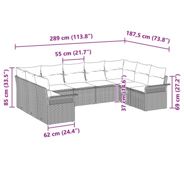 vidaXL Σετ 9 Τεμ Καναπέ Κήπου Με Μαξιλάρια Καφέ Πολυ Ρατάν