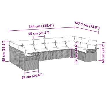 vidaXL Σετ Καναπέ 10 Τεμαχίων με Μαξιλάρια Μπεζ Πολυ Ρατάν