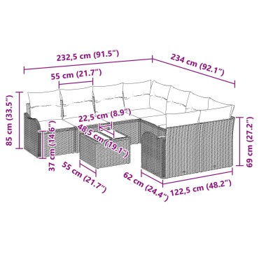 vidaXL Σετ Καναπέ Κήπου 9 Τεμαχίων με Μαξιλάρια Μπεζ Πολυ Ρατάν