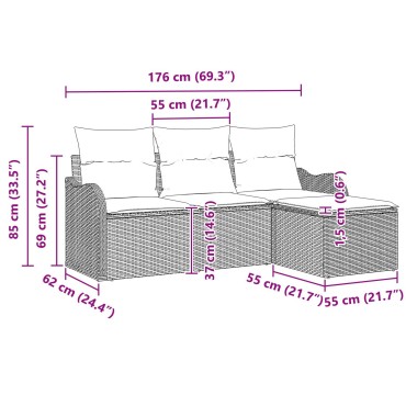 vidaXL Σετ Καναπέ 4 Τεμαχίων με Μαξιλάρια Μπεζ Πολυ Ρατάν