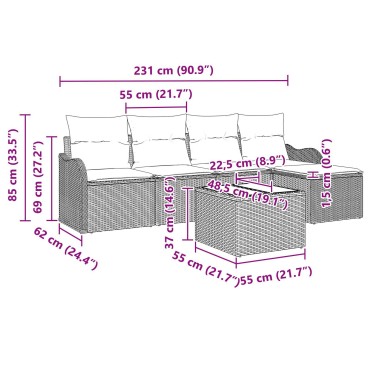 vidaXL Σετ Καθιστικού Κήπου 5 Τεμαχίων με Μαξιλάρια Γκρι Πολυ Ρατάν