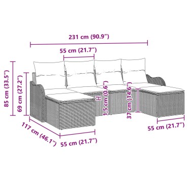 vidaXL Σετ Καναπέ 6 Τεμαχίων με Μαξιλάρια Μπεζ Πολυ Ρατάν