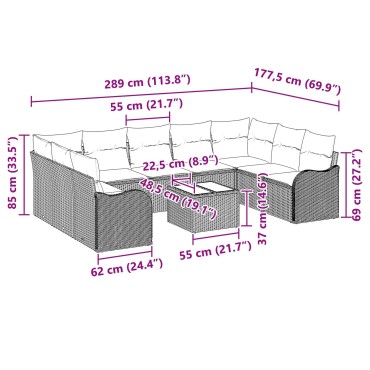 vidaXL Σετ Καναπέ Κήπου 10 Τεμαχίων με Μαξιλάρια Μαύρο Πολυ Ρατάν