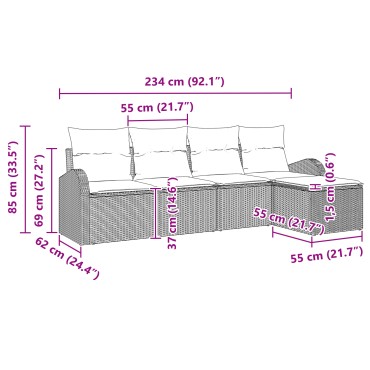 vidaXL Σετ 5 κομματιών Καναπέ Κήπου με Μαξιλάρια Ανοιχτού Γκρι Πολυ Ρατάν